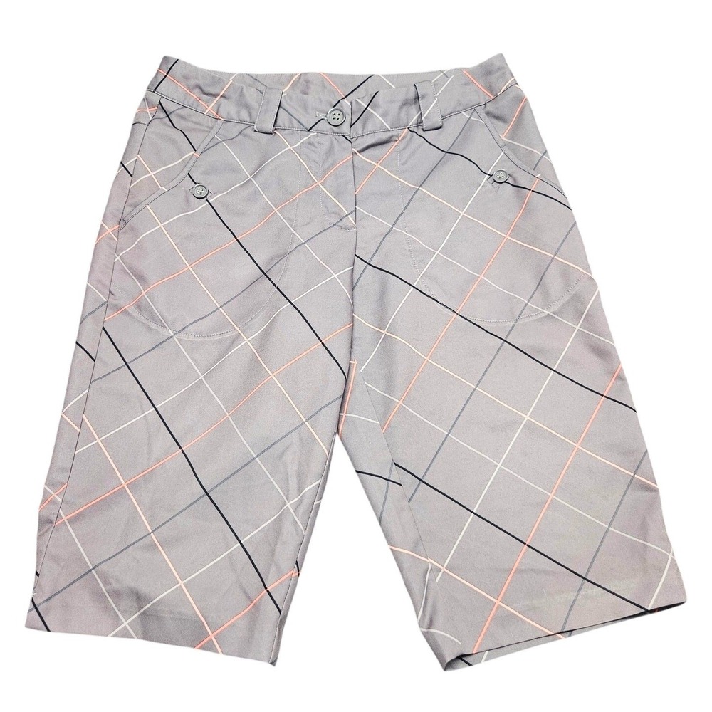 Nike Golf Shorts Womens 4 Gray Pink Plaid DriFIT Performance Activewear Athletic